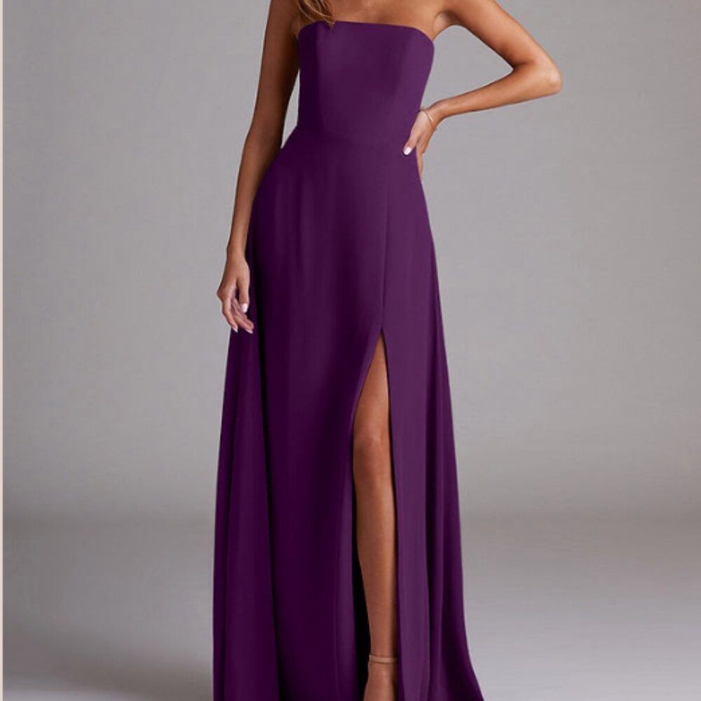 Azazie Wren Grape A-Line Side Slit Chiffon Convertible Dress